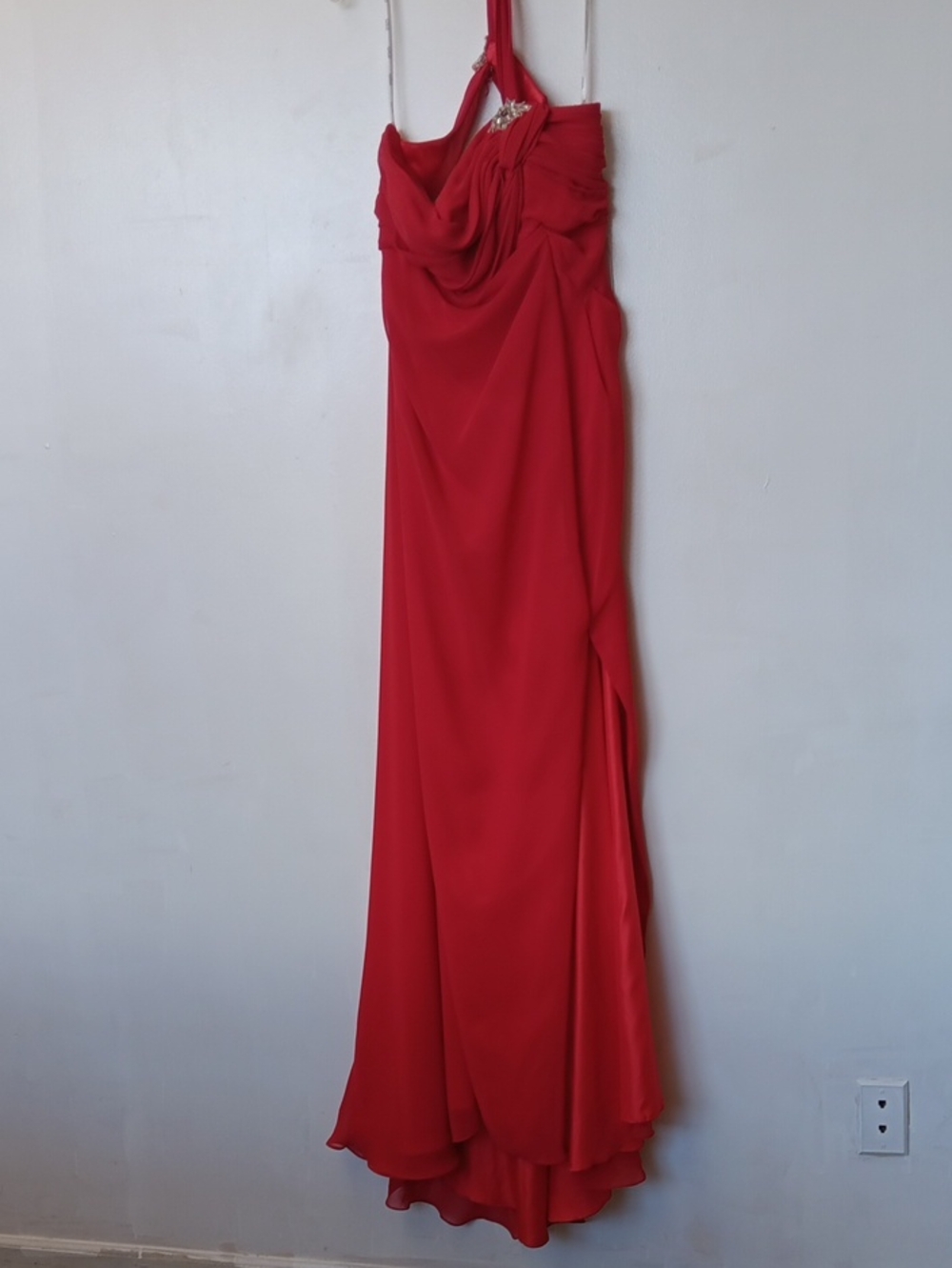 GiGi New York Red Draped One-Shoulder Maxi Dress